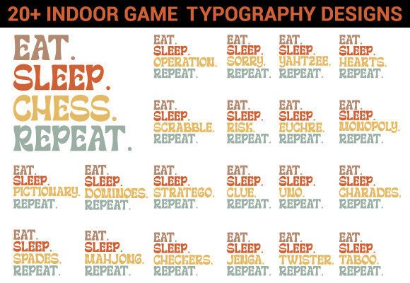 Indoor Game Retro Svg Typography Bundle for Graphics & Crafts