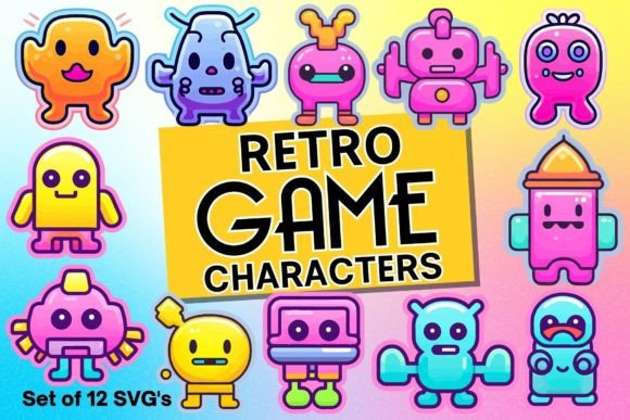 Retro Game Characters Clipart: Graphics & Illustrations