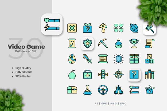 Video Game Colored Icons: A Graphics Collection for Designers